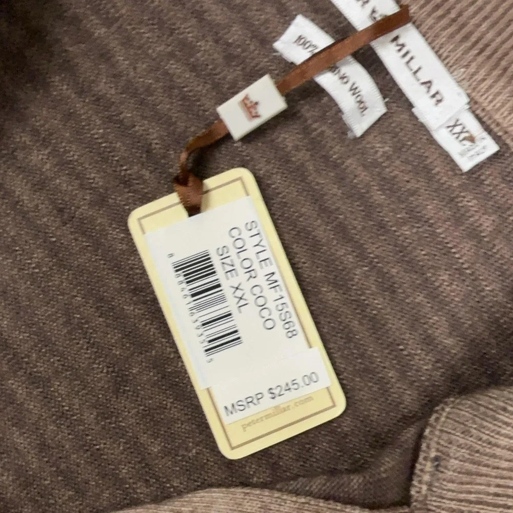 Peter Millar Sweater Mens 2XL Brown 1/4 Zip Mock Neck Merino Wool Striped Italy